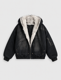 Fur Lined Acid Wash Bomber Jacket